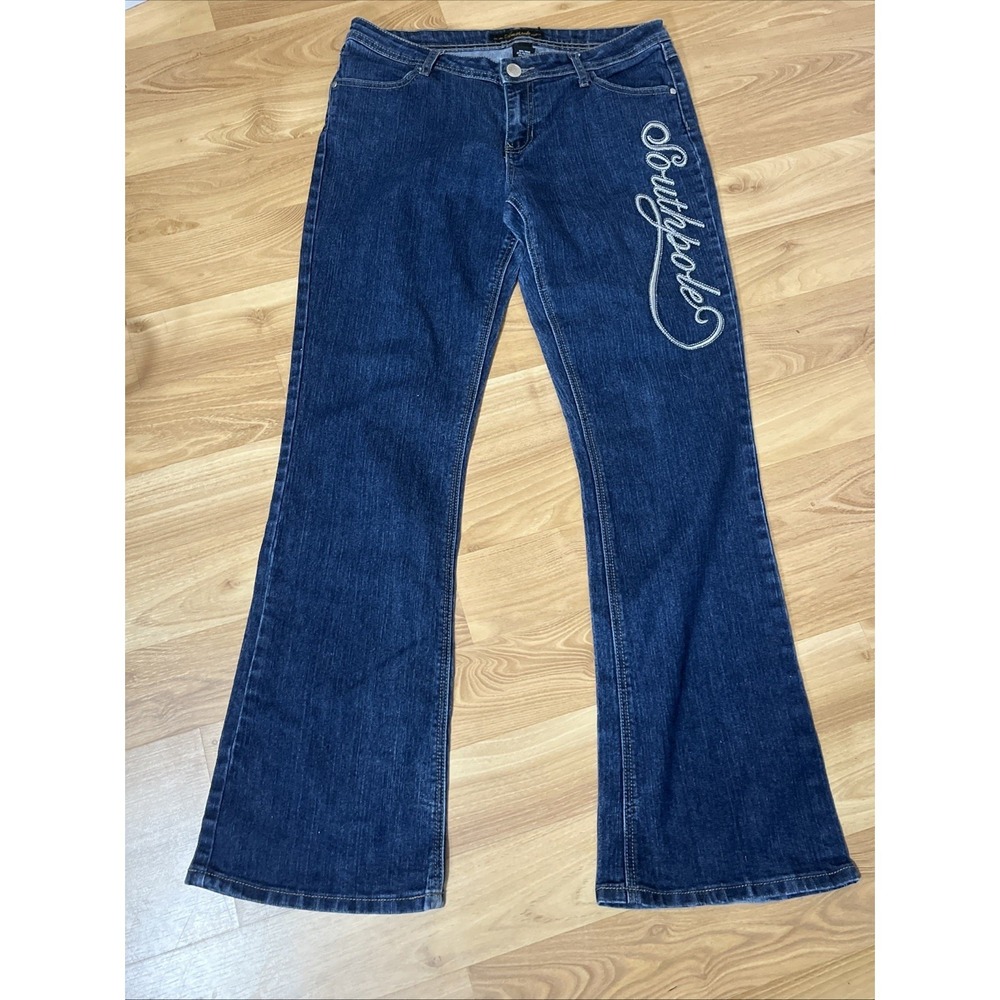 Southpole Jeans Juniors 13 Blue Flare Boot Dark Wash Denim Y2K Spell Out
